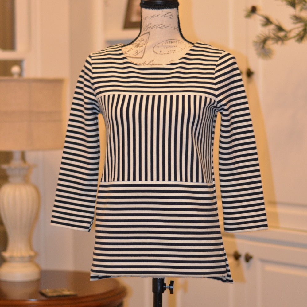 Navy blue and white striped Madewell top
